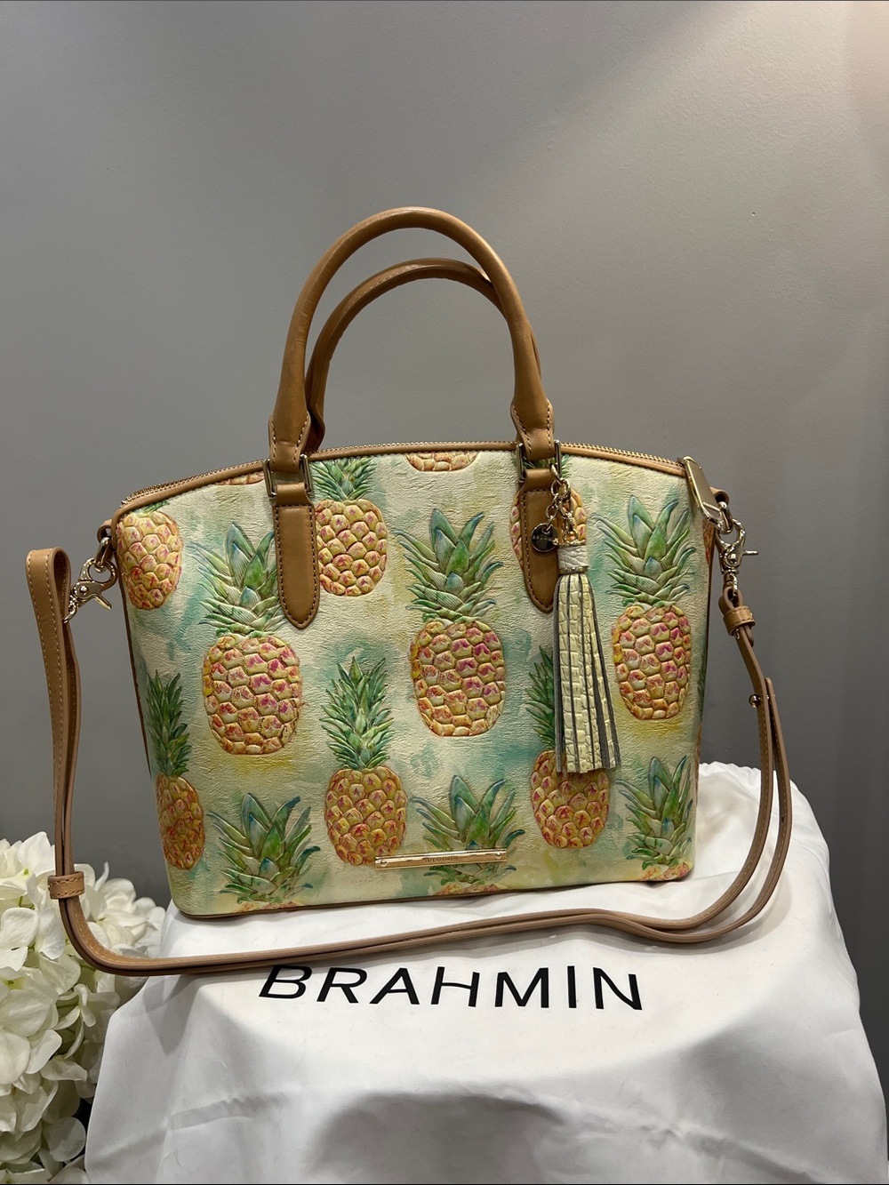 NEW Brahmin Duxbury Pompano Pineapple-Print Satchel